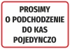 Naklejka Prosimy o podchodzenie do kas pojedynczo - Wzór graficzny. Prosty prostokąt z dużym tekstem na białym tle