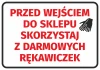 Naklejka Przed wejściem do sklepu skorzystaj z darmowych rękawiczek - Wzór graficzny. Czerwony tekst na białym tle