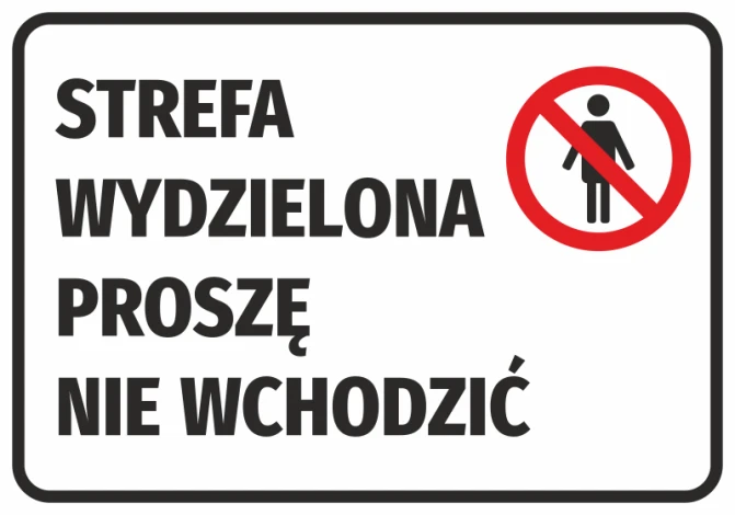 Naklejka Strefa wydzielona proszę nie wchodzić - Wzór graficzny. Czerwony okrąg z przekreśloną sylwetką człowieka na białym