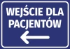 Naklejka Wejście dla pacjentów N420 - Wzór graficzny. Niebieskie tło z białym napisem i strzałką w lewo