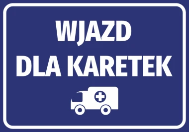Naklejka Wjazd dla karetek N459 - Wzór graficzny. Niebieskie tło z białym napisem i symbolem karetki