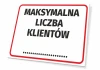 Tabliczka Maksymalna liczba klientów - Wzór graficzny. Prosta forma z dużymi czarnymi literami na białym tle, otoczona