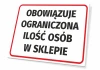 Tabliczka Obowiązuje ograniczona ilość osób w sklepie - Wzór graficzny. Prosty prostokąt z czerwonym obramowaniem, czarny