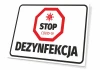 Tabliczka Stop dezynfekcja T427 - Wzór graficzny. Prostokątna tabliczka z czerwonym napisem STOP w ośmiokątnej ramce