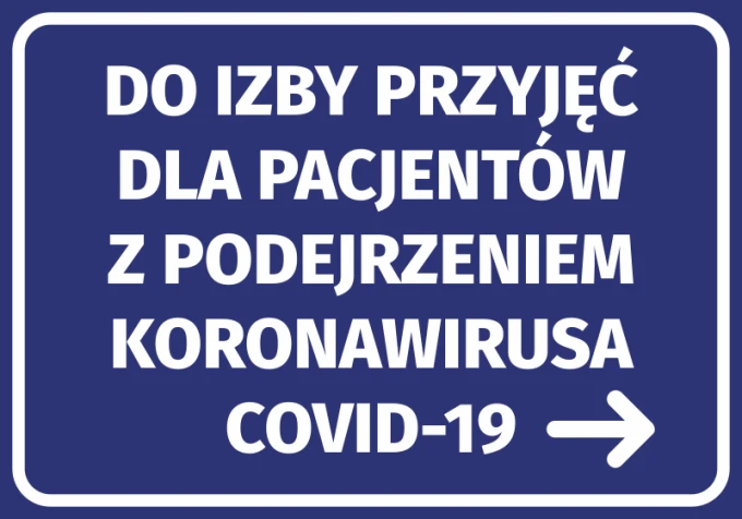 Naklejka Do izby przyjęć dla pacjentów z podejrzeniem koronawirusa COVID-19 N470 - Wzór graficzny. Niebieskie tło z białym