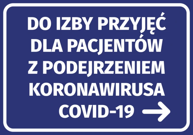 Naklejka Do izby przyjęć dla pacjentów z podejrzeniem koronawirusa COVID-19 N470 - Wzór graficzny. Niebieskie tło z białym