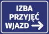 Naklejka Izba przyjęć wjazd N464 - Wzór graficzny. Niebieskie tło z białym napisem i strzałką w prawo