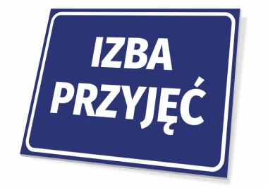 Naklejka Izba przyjęć - Wzór graficzny. Prosta grafika z białym napisem na niebieskim tle