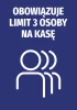 Naklejka Obowiązuje limit 3 osoby na kasę N493 - Wzór graficzny. Na niebieskim tle białe kontury postaci i tekst