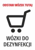 Naklejka Odstaw wózek tutaj - Wzór graficzny. Czerwony napis na białym tle z ikoną wózka