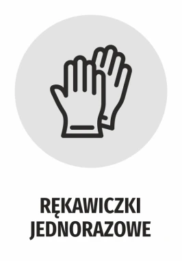 Naklejka Rękawiczki jednorazowe - Wzór graficzny. Dwie rękawiczki w okręgu, czarne kontury na szarym tle