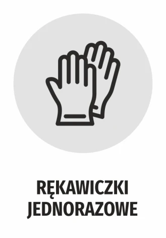 Naklejka Rękawiczki jednorazowe - Wzór graficzny. Dwie rękawiczki w okręgu, czarne kontury na szarym tle