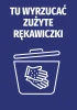 Naklejka Tu wyrzucać zużyte rękawiczki - Wzór graficzny. Na ciemnoniebieskim tle znajduje się biały kontur kosza