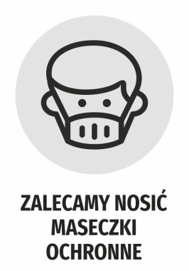 Naklejka Zalecamy nosić maseczki ochronne - Wzór graficzny. Grafika przedstawia ikonę twarzy z maseczką ochronną