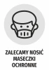 Naklejka Zalecamy nosić maseczki ochronne - Wzór graficzny. Grafika przedstawia ikonę twarzy z maseczką ochronną