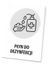 Tabliczka Płyn do dezynfekcji T480 - Wzór graficzny. Grafika przedstawia rękę z kroplami oraz butelkę z krzyżem