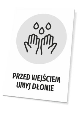 Tabliczka Przed wejściem umyj dłonie T483 - Wzór graficzny. Dwie dłonie pod wodą z kroplami wody nad nimi
