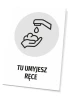 Tabliczka Tu umyjesz ręce T482 - Wzór graficzny. Grafika przedstawia rękę z kroplą mydła i strumieniem wody