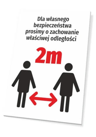 Tabliczka T478 Zachowaj odstęp 2m - Wzór graficzny. Dwie sylwetki ludzi z odstępem 2m, tekst w czerni na białym tle