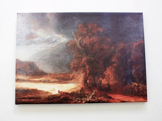 Indywidualna reprodukcja Krajobraz z miłosiernym Samarytaninem Rembrandt w wymiarze 65,5x46,2 cm - Wzór graficzny. Obraz