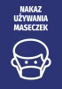 Naklejka Nakaz używania maseczek - Wzór graficzny. Grafika przedstawia postać z maseczką na twarzy na ciemnoniebieskim tle