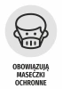 Naklejka Obowiązują maseczki ochronne - Wzór graficzny. Ikona przedstawia osobę w maseczce ochronnej na szarym tle