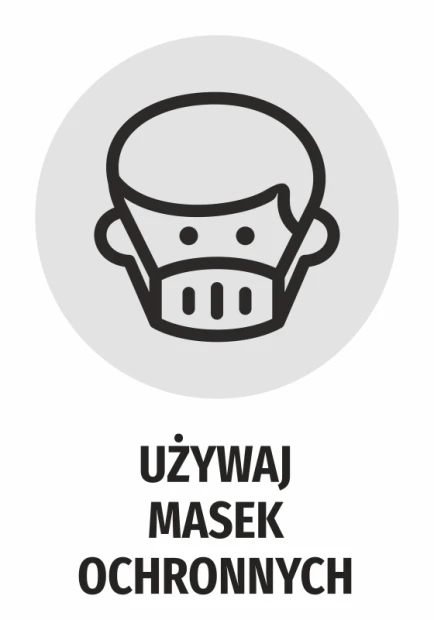Naklejka Używaj masek ochronnych - Wzór graficzny. Grafika przedstawia postać z maską ochronną na twarzy