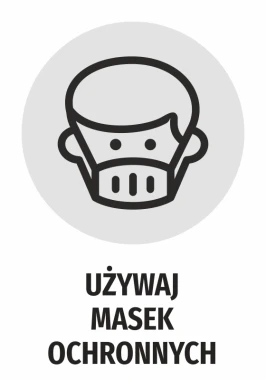 Naklejka Używaj masek ochronnych - Wzór graficzny. Grafika przedstawia postać z maską ochronną na twarzy
