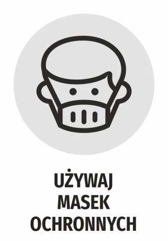 Naklejka Używaj masek ochronnych - Wzór graficzny. Grafika przedstawia postać z maską ochronną na twarzy