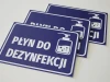 Tabliczka Płyn do dezynfekcji T415 - Wzór graficzny. Prostokątna tabliczka z niebieskim tłem i białym napisem