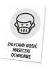 Tabliczka Zalecamy nosić maseczki ochronne - Wzór graficzny. Na białym tle znajduje się piktogram przedstawiający osobę