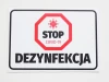 Naklejka Stop dezynfekcja N427 - Wzór graficzny. Grafika w kształcie ośmiokąta z napisem STOP i symbolem wirusa
