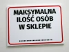 Tabliczka Maksymalna ilość osób w sklepie - Wzór graficzny. Prosta forma z dużymi, czarnymi literami na białym tle, czerwona