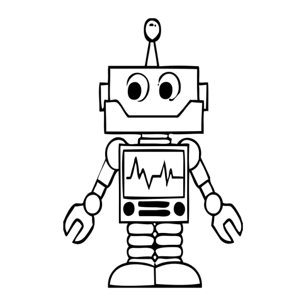 Naklejka dekoracyjna robot 2527 - Wzór graficzny. Robot z dużą głową, okrągłymi oczami i prostokątnym ciałem