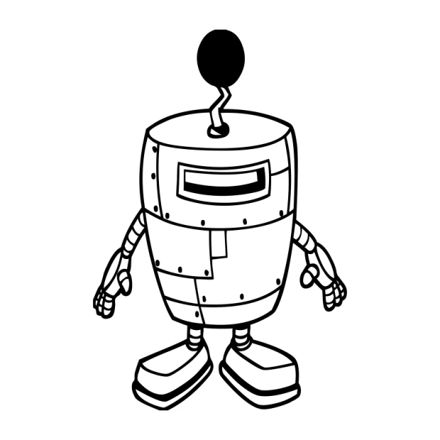 Naklejka na ścianę robot 2525 - Wzór graficzny. Robot w formie rysunku z prostokątnym korpusem i okrągłą głową