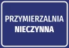 Naklejka Przymierzalnia nieczynna - Wzór graficzny. Prosty prostokąt z niebieskim tłem i białym tekstem