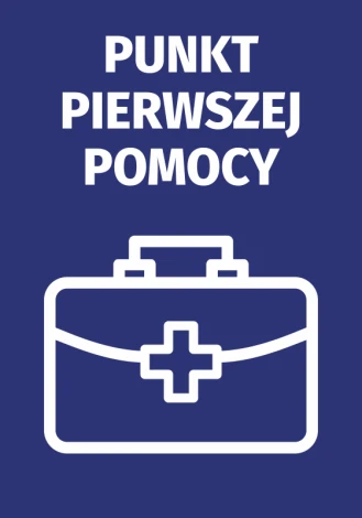 Naklejka Punkt pierwszej pomocy N517 - Wzór graficzny. Na ciemnoniebieskim tle znajduje się biały rysunek apteczki