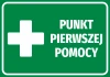 Naklejka Punkt pierwszej pomocy N519 - Wzór graficzny. Zielone tło z białym krzyżem i napisem