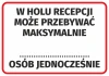 Naklejka W holu recepcji może przebywać maksymalnie ... osób jednocześnie - Wzór graficzny. Tekst na białym tle, czarne
