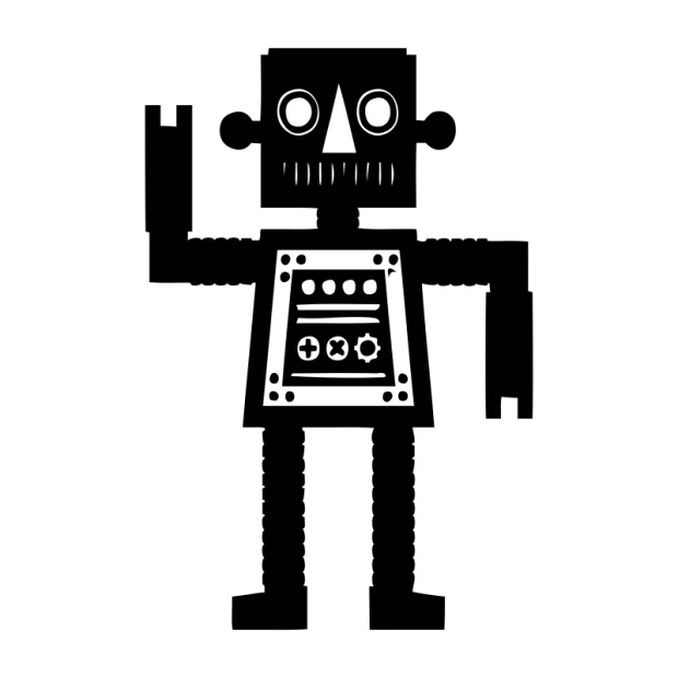 Szablon malarski robot 2526 - Wzór graficzny. Grafika przedstawia robota z prostokątnym ciałem, okrągłymi oczami i prostym