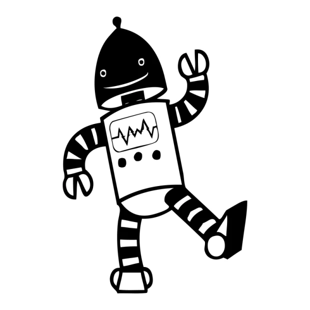 Szablon malarski z wzorem uśmiechniętego robota na białym tle, przedstawiający wizualizację wzoru