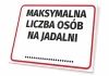 Tabliczka Maksymalna liczba osób na jadalni - Wzór graficzny. Duży, czarny tekst na białym tle z czerwoną ramką