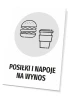 Tabliczka Posiłki i napoje na wynos - Wzór graficzny. Ikony hamburgera i kubka na białym tle