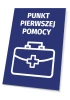 Tabliczka Punkt pierwszej pomocy T517 - Wzór graficzny. Na niebieskim tle znajduje się biały rysunek apteczki z krzyżykiem