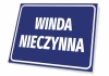 Tabliczka Winda nieczynna - Wzór graficzny. Prostokątna tabliczka z niebieskim tłem i białym napisem