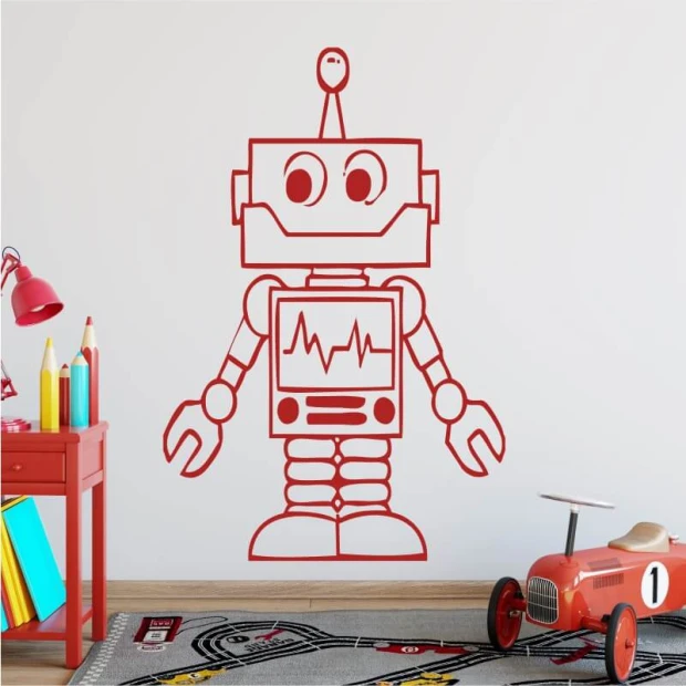 Naklejka dekoracyjna robot 2527 - Aranżacja w pokoju dziecięcym. Ściany w jasnych kolorach, proste meble
