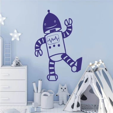 Naklejka na ścianę robocik 2528 - Aranżacja w pokoju dziecięcym. Ściany w jasnym kolorze, meble w białym i szarym