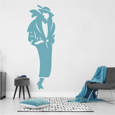 Szablon na ścianę sylwetka kobieca 2531 - Aranżacja w nowoczesnym salonie. Ściany w jasnym kolorze, minimalistyczne meble