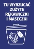 Naklejka Tu wyrzucać zużyte rękawiczki i maseczki - Wzór graficzny. Na ciemnoniebieskim tle znajduje się biała grafika kosza