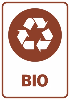 Naklejka na kosz Bio - Wzór graficzny. Okrągły kształt z symbolem recyklingu i napisem BIO